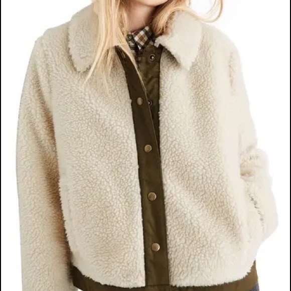 Madewell High Pile Fleece Portland Jacket - Cream/White - Picture 2 of 7